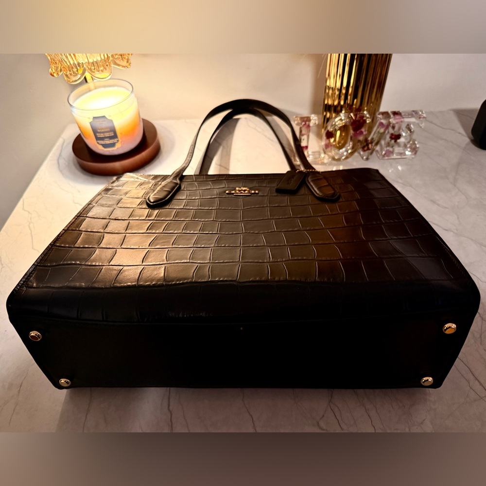 COACH Black Croc Embossed Leather Tote - Picture 12 of 12